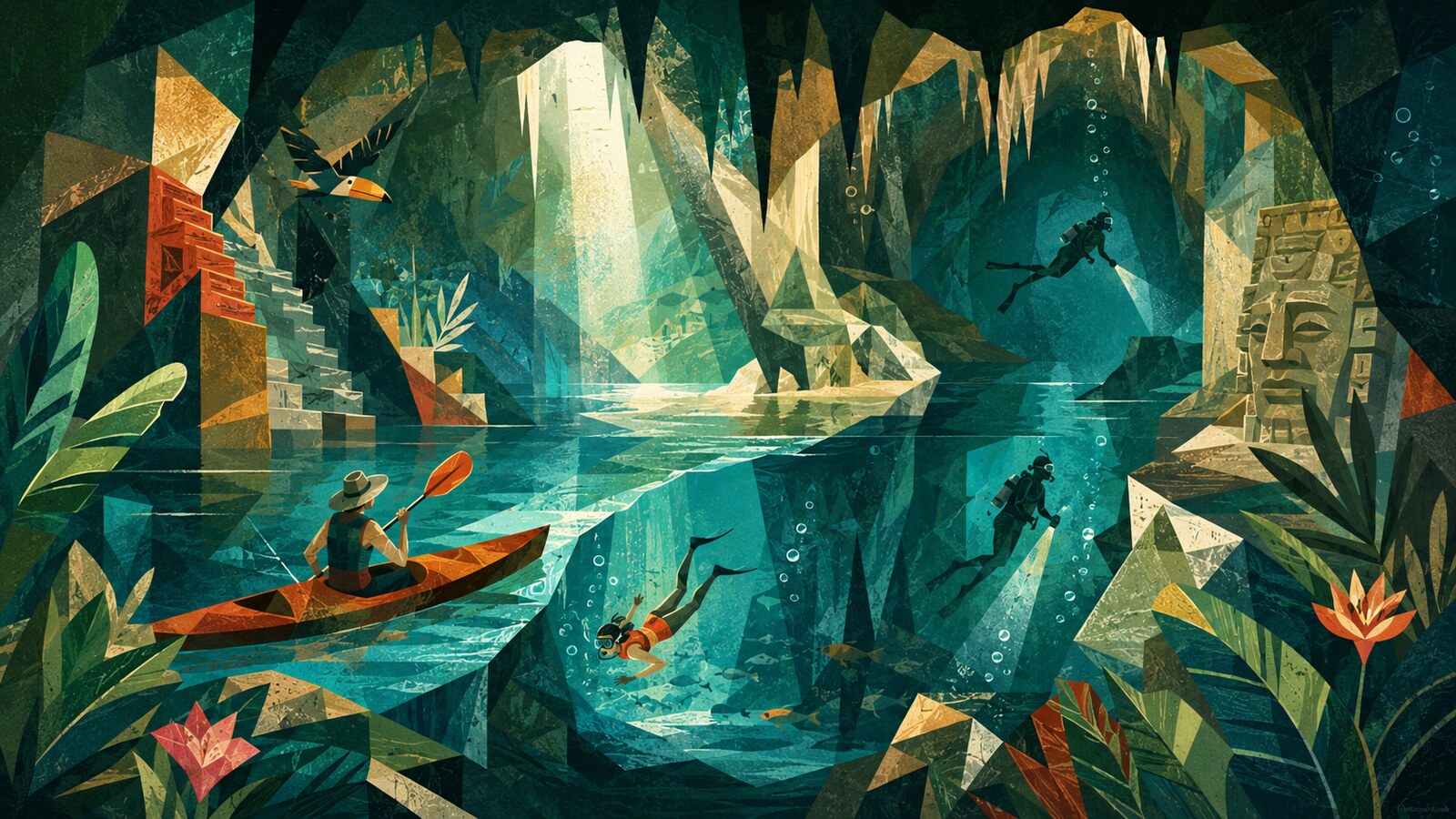 Cenote de agua cristalina turquesa en Yucatán